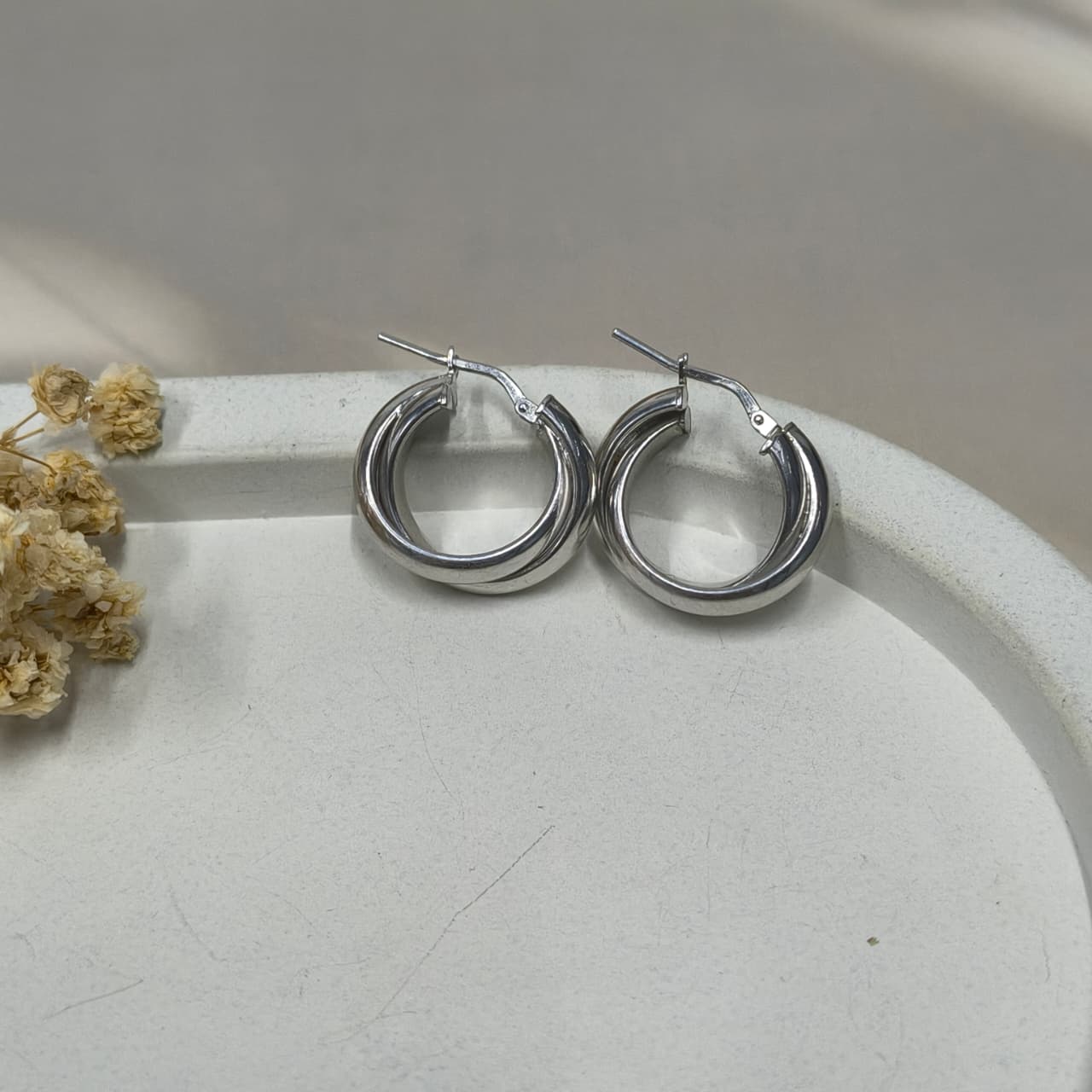 Silver Twin Twisted Round Earring