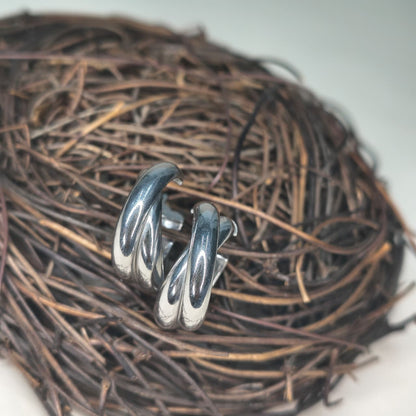 Silver Twin Twisted Round Earring