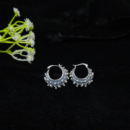 Silver Pearl‑Embellished Hoop Earrings