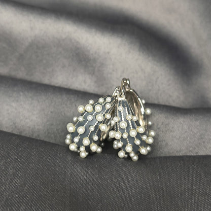 Silver Pearl‑Embellished Hoop Earrings