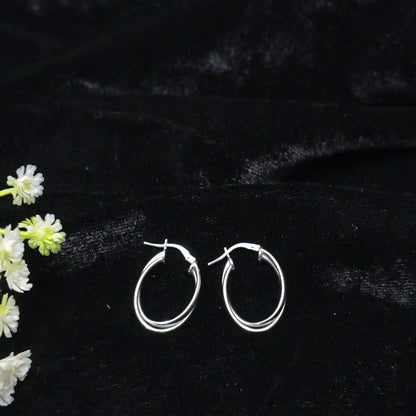 Silver Twin Twisted Oval Earring