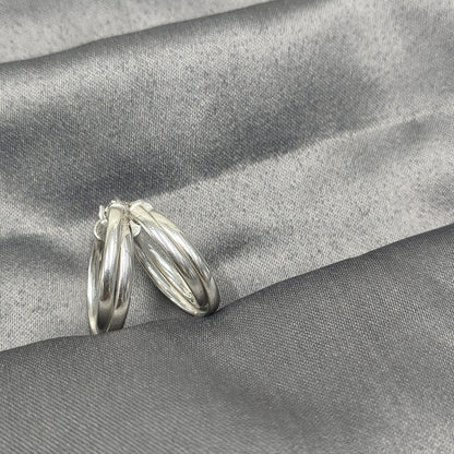 Silver Twin Twisted Oval Earring