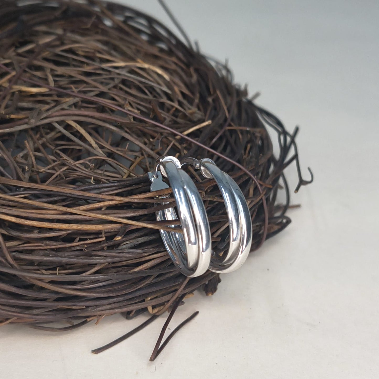 Silver Twin Twisted Oval Earring