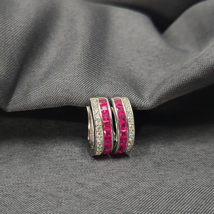 Silver Ruby Hoop Earrings