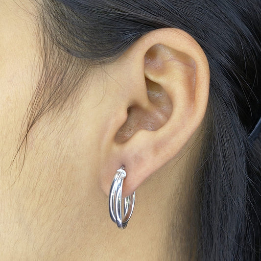 Silver Twin Twisted Oval Earring