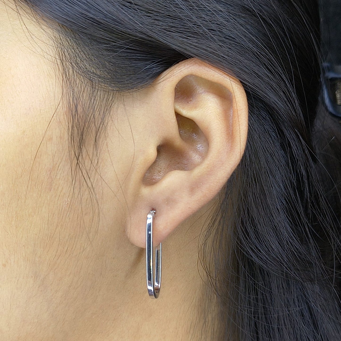 Silver Minimalist Rectangle Hoop Earring