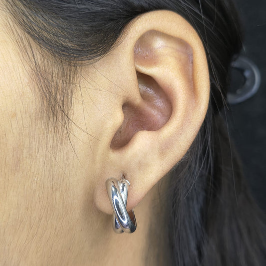 Silver Twin Twisted Round Earring