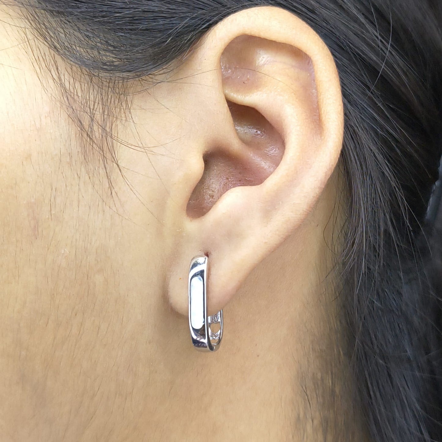 Silver Modern Rectangle & Heart Earring