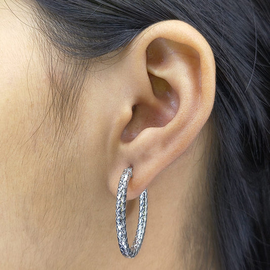 Silver Rope Twist Minimal Hoop Earrings