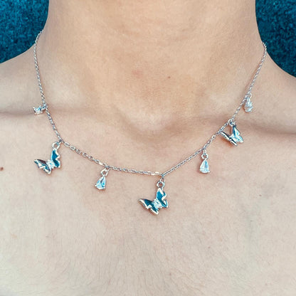 Silver Flying Butterfly Necklace Set