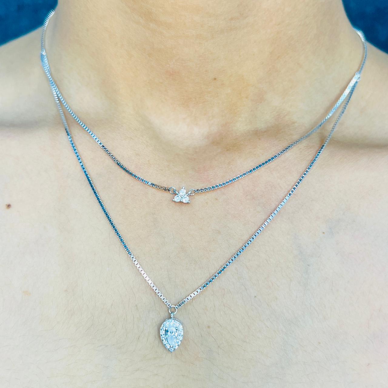 Silver Twin Layer Drop Necklace Set