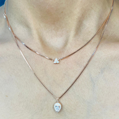 Rose Gold Plated Twin Layer Drop Necklace Set