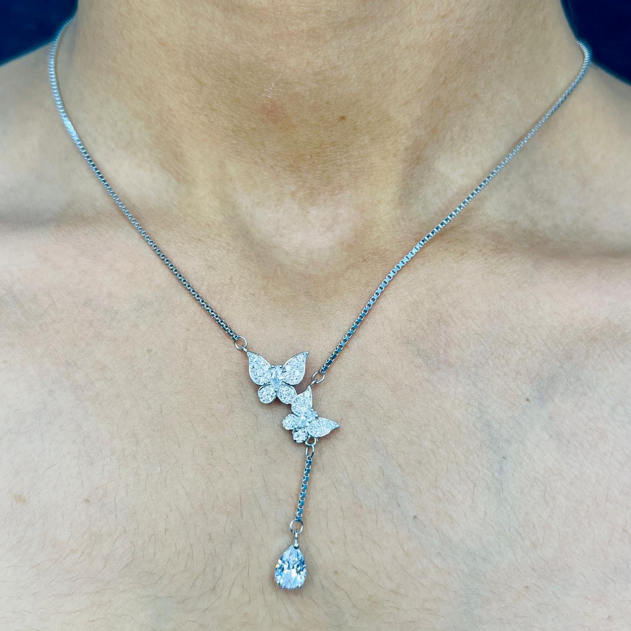 Silver Dainty Butterfly Necklace Set
