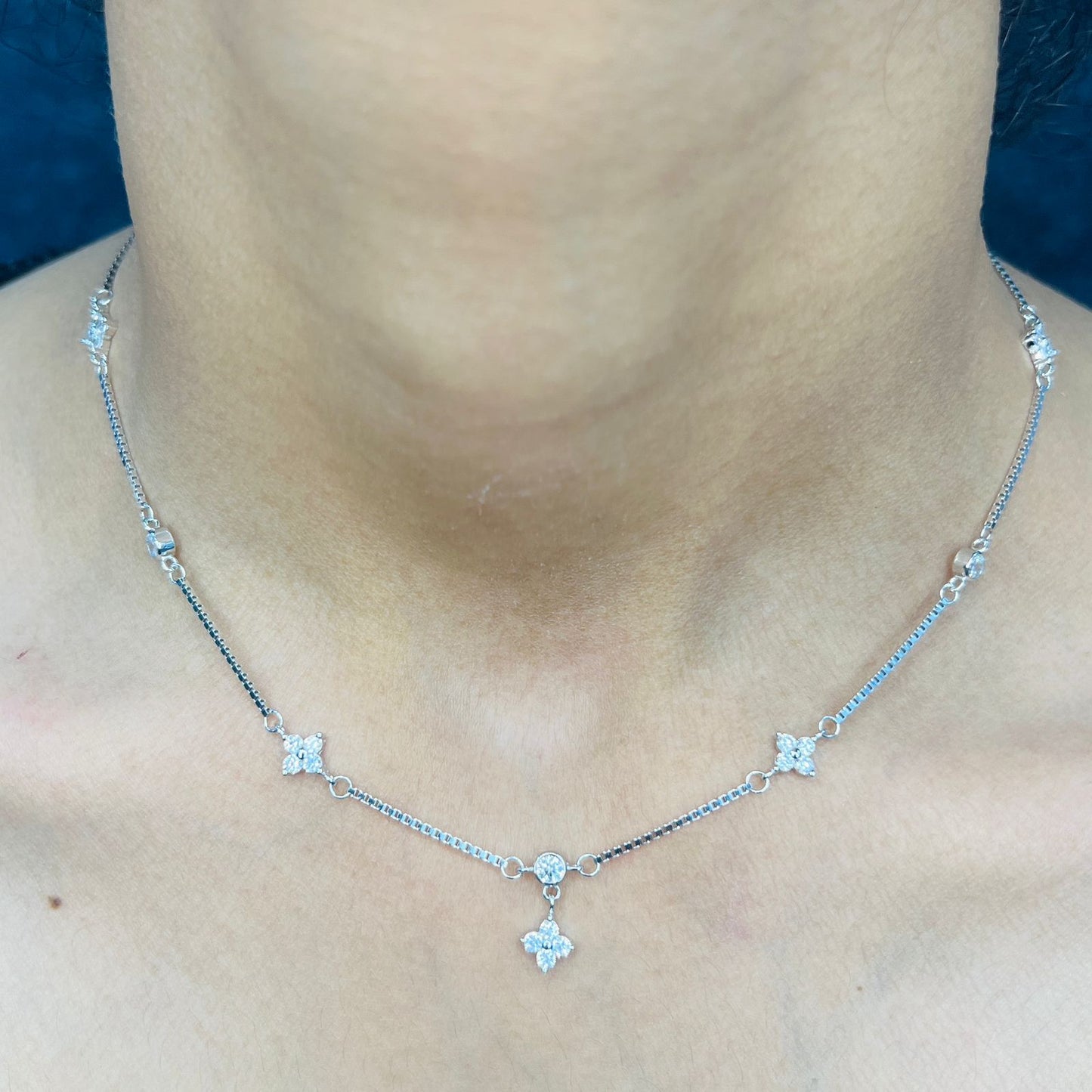 Silver Tiny Bloom Drop Necklace Set