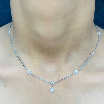 Silver Tiny Bloom Drop Necklace Set
