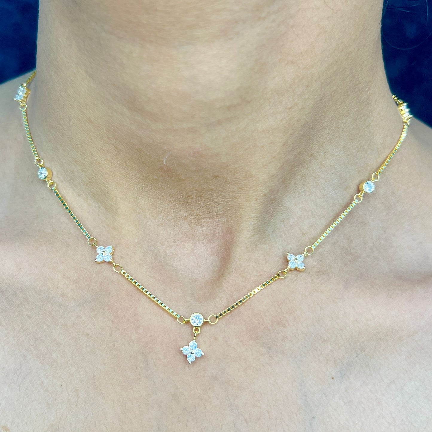 Gold Plated Tiny Bloom Drop Necklace Set