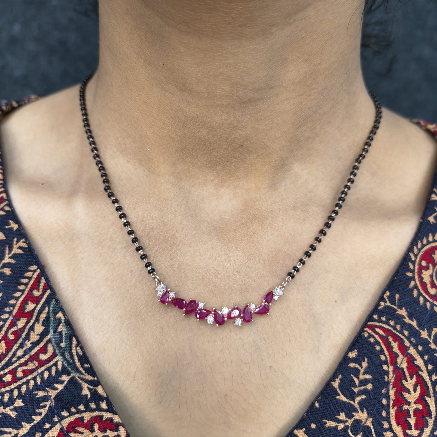 Rose Gold Plated Ruby Drop Diamond Mangalsutra
