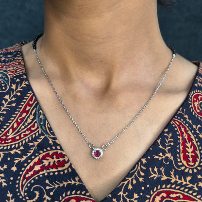 Silver Pink Stone With Chain Mangalsutra