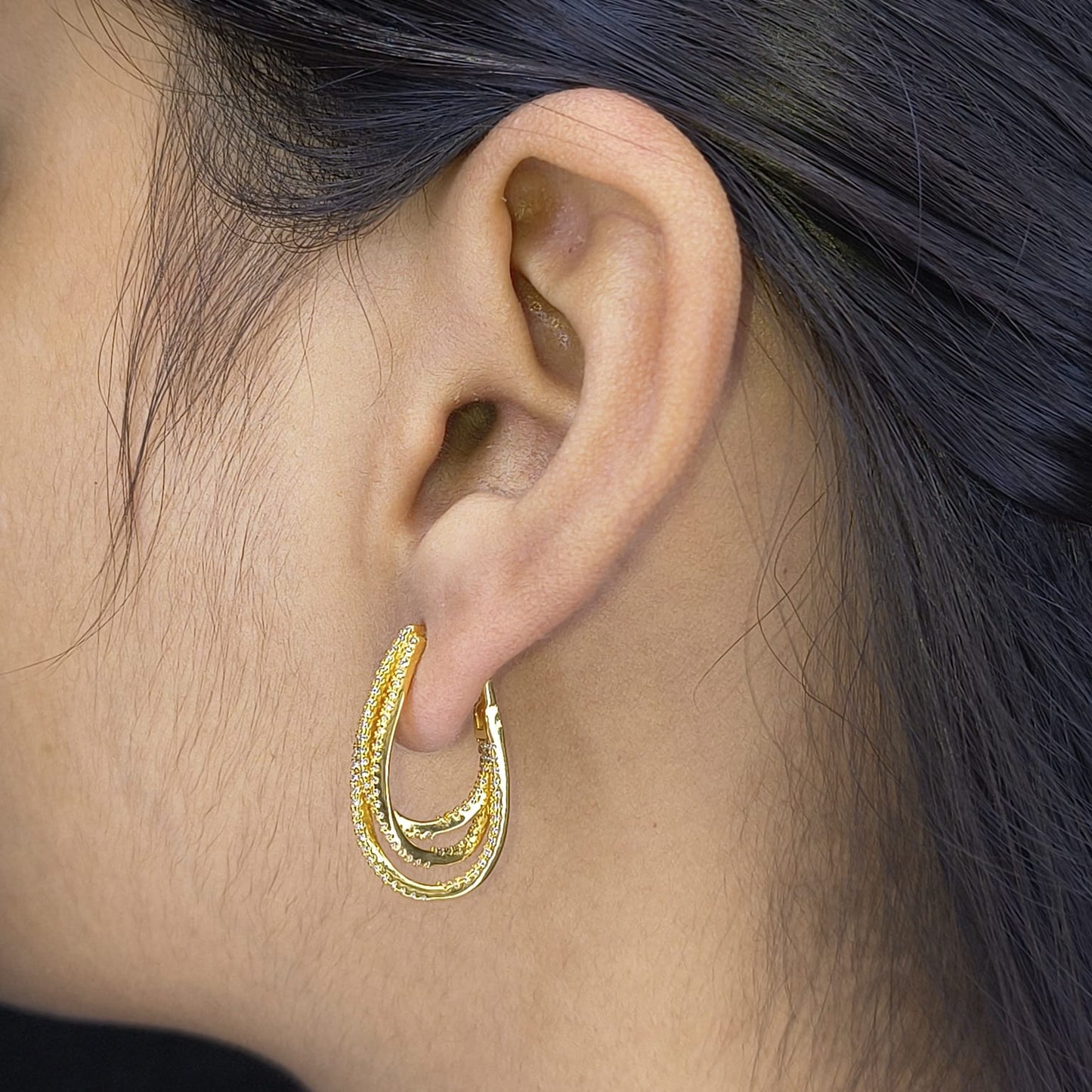 Gold Plated Silver Beaded Luxe Hoop Earrings