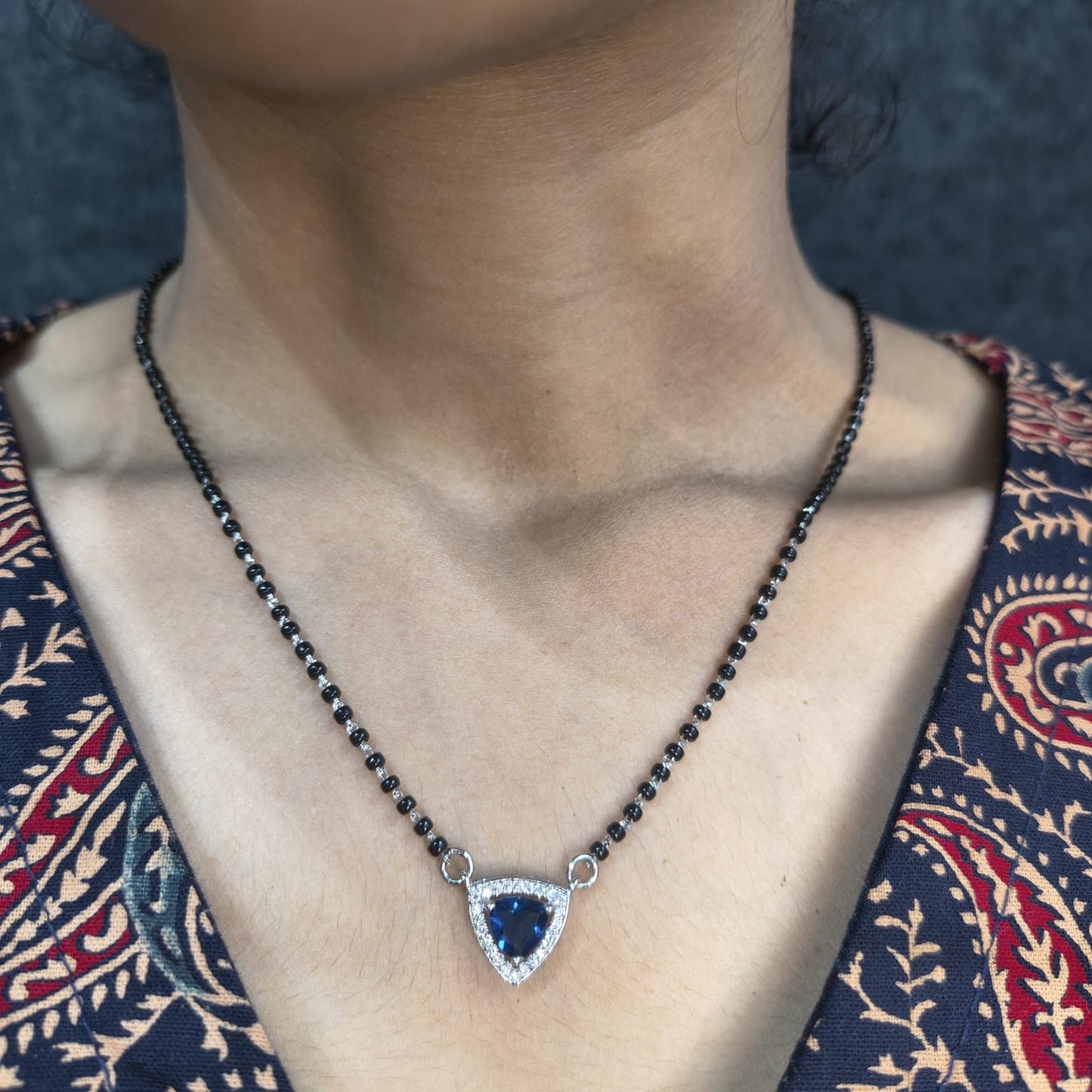 Silver Elegant Blue Triangle Mangalsutra