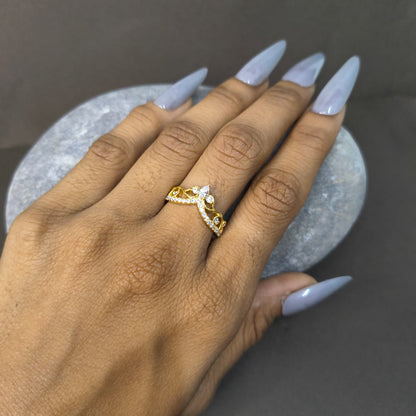 Gold Floral Lab Diamond Curve Ring For Her