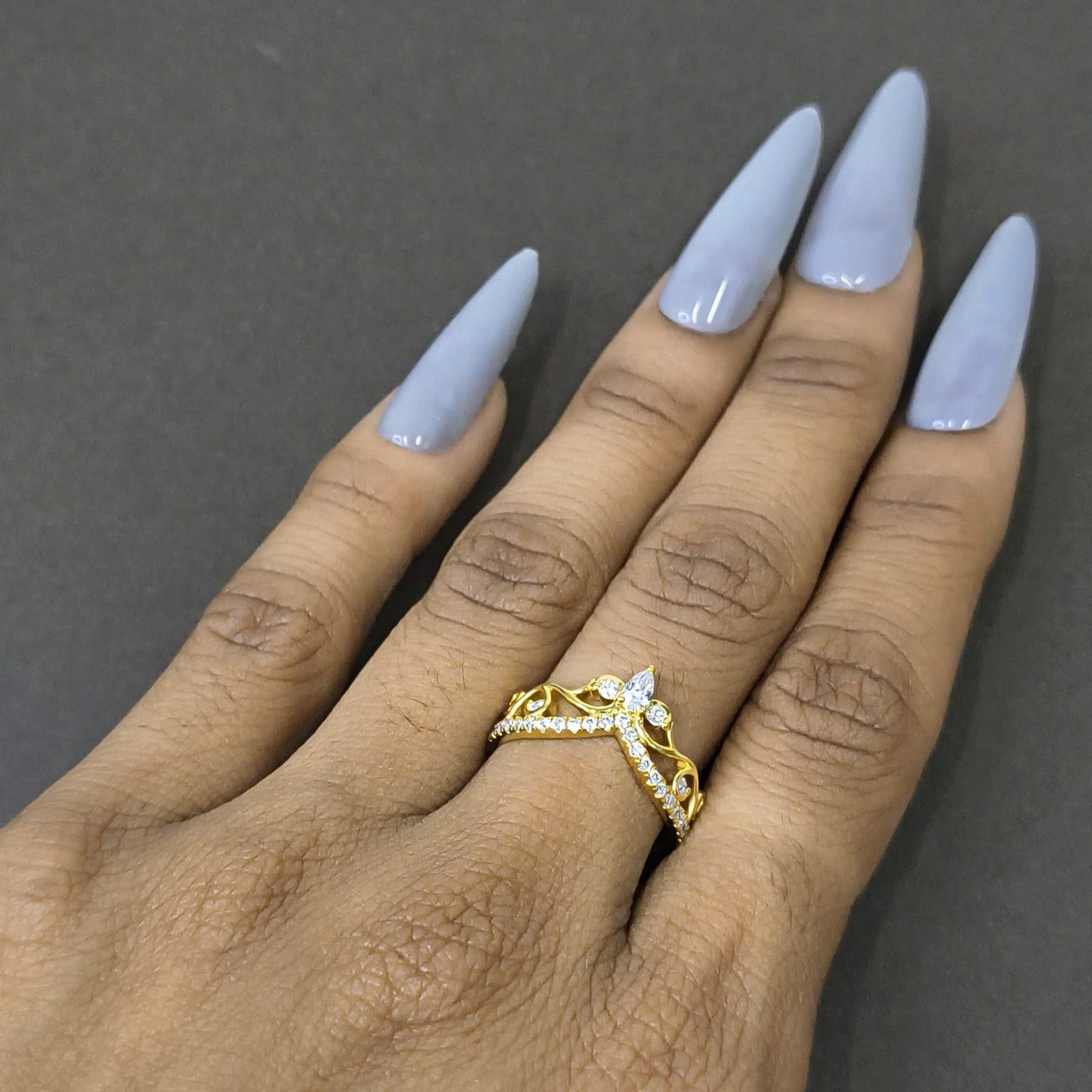 Gold Floral Lab Diamond Curve Ring For Her