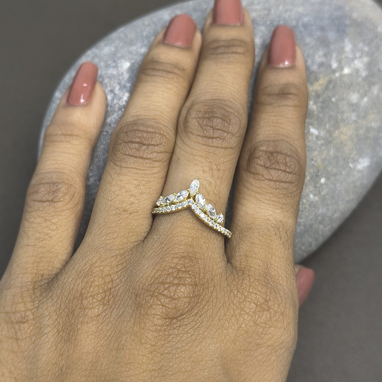 Gold Luxury V‑Shaped Brilliant Lab Grown Diamond Ring