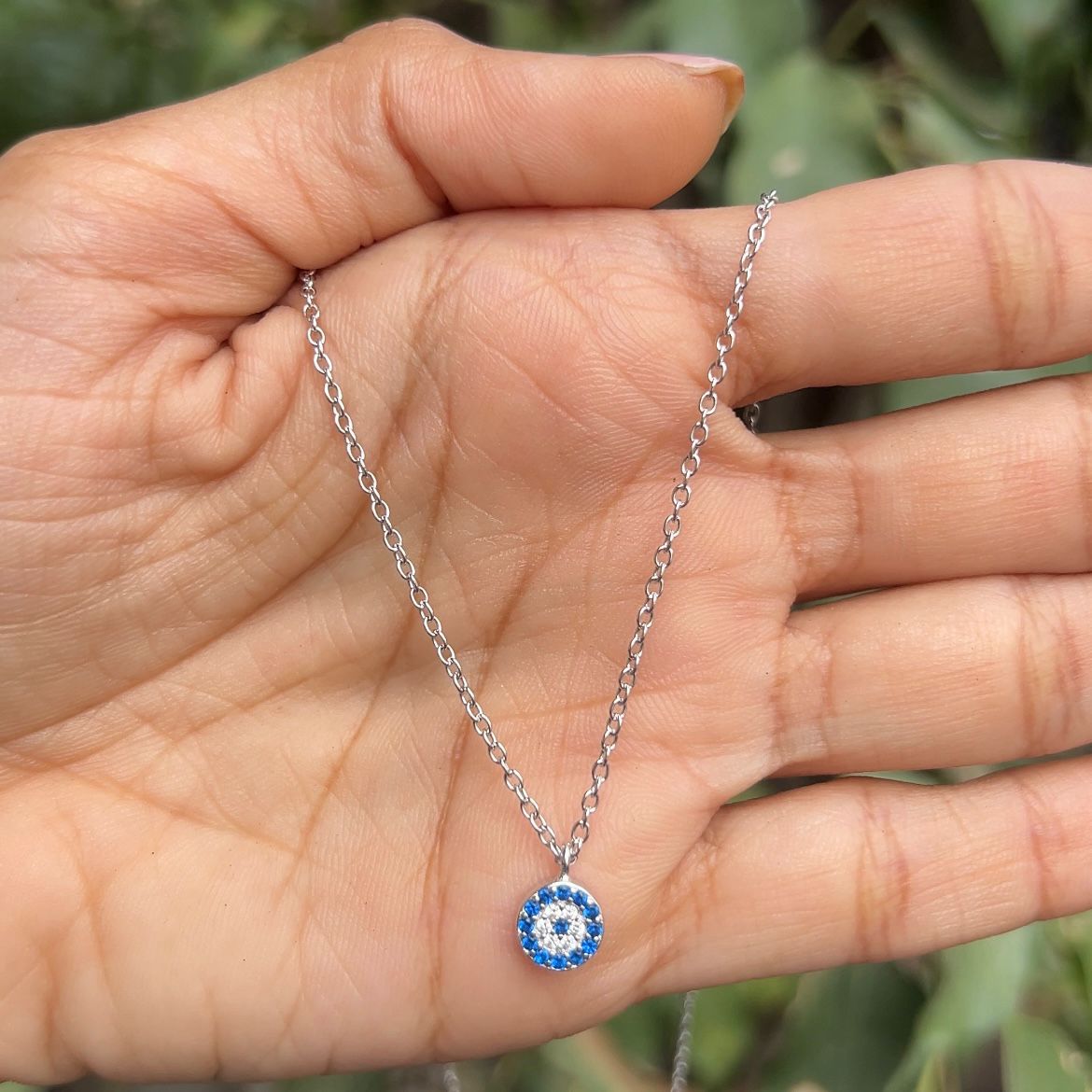 Silver Aura Evil Eye Circle Necklace