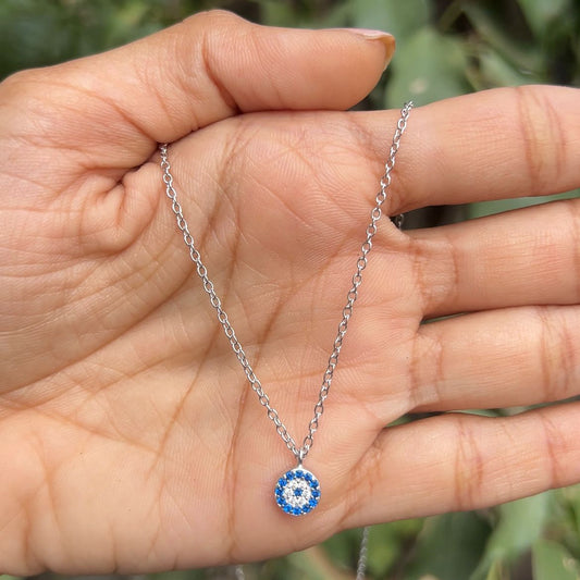 Silver Aura Evil Eye Circle Necklace