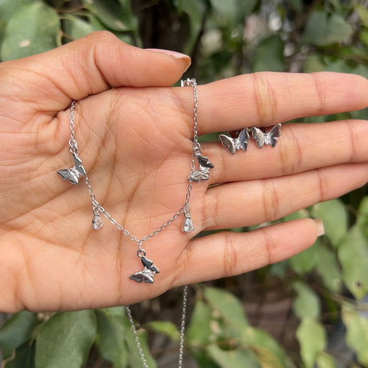 Silver Flying Butterfly Necklace Set