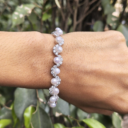 Silver Pearl Wave Bracelet