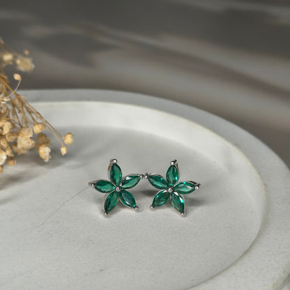 Silver Emerald Bloom Stud Earring