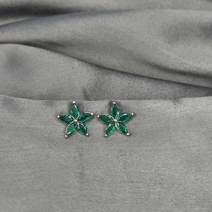 Silver Emerald Bloom Stud Earring