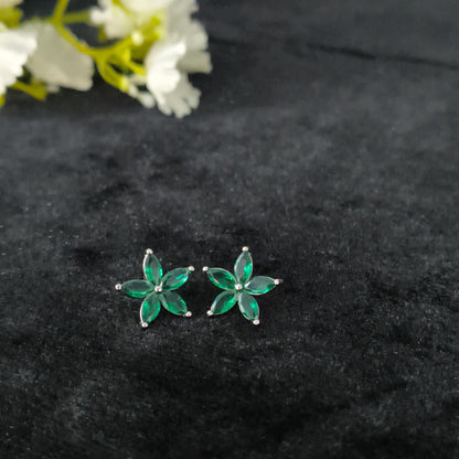 Silver Emerald Bloom Stud Earring