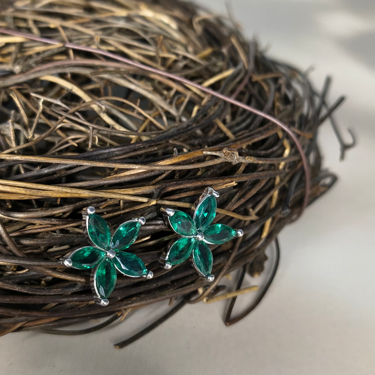 Silver Emerald Bloom Stud Earring