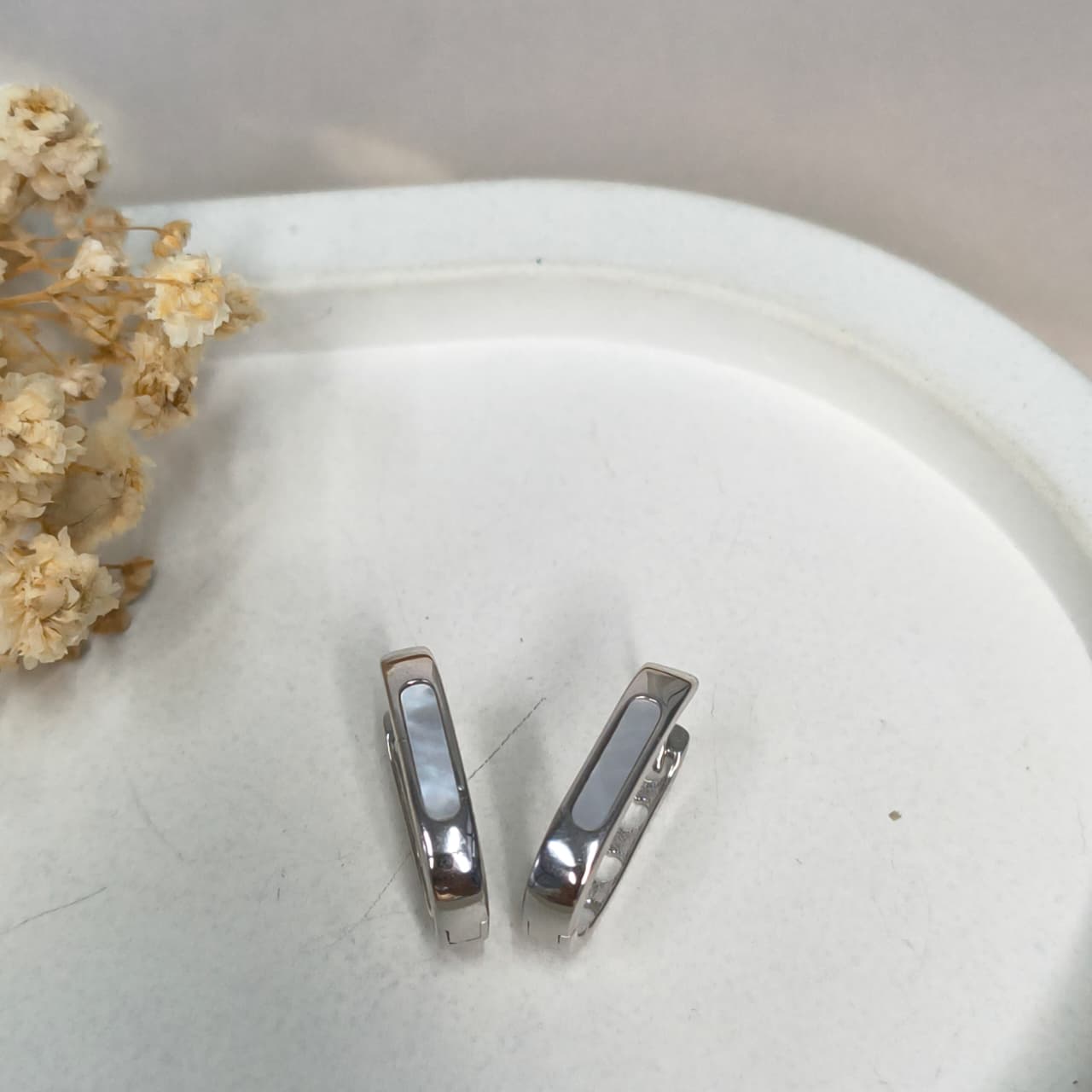 Silver Modern Rectangle & Heart Earring