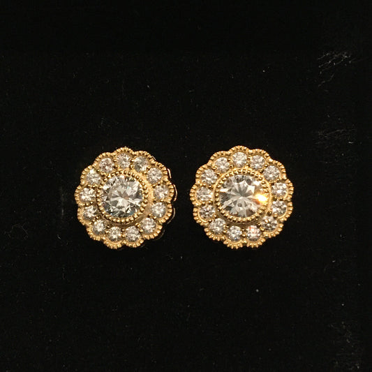 Huge Diamond Cluster Gold Earring