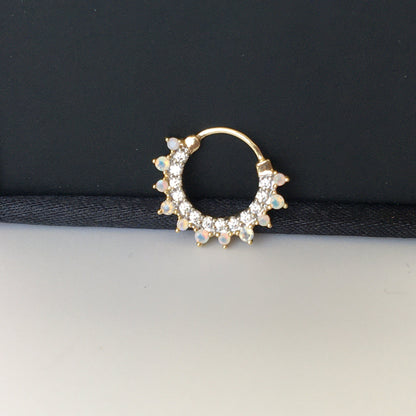 Septum Nose Ring in 14K Gold with Opal Stone
