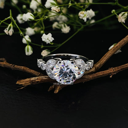 Art Deco Brilliant Round Cut Lab Grown Diamond Miligrain Engagement Ring