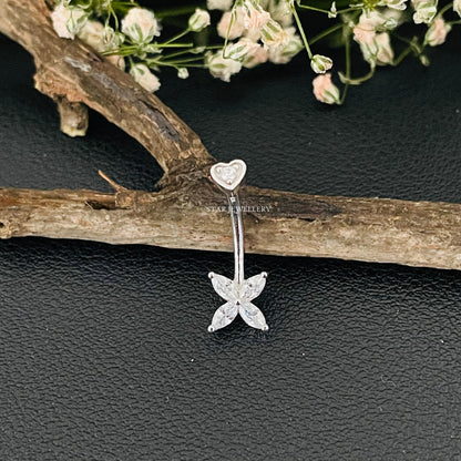 14K Solid Gold leaf Clover Barbell Piercing