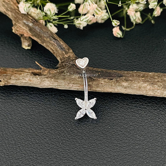 14K Solid Gold leaf Clover Barbell Piercing