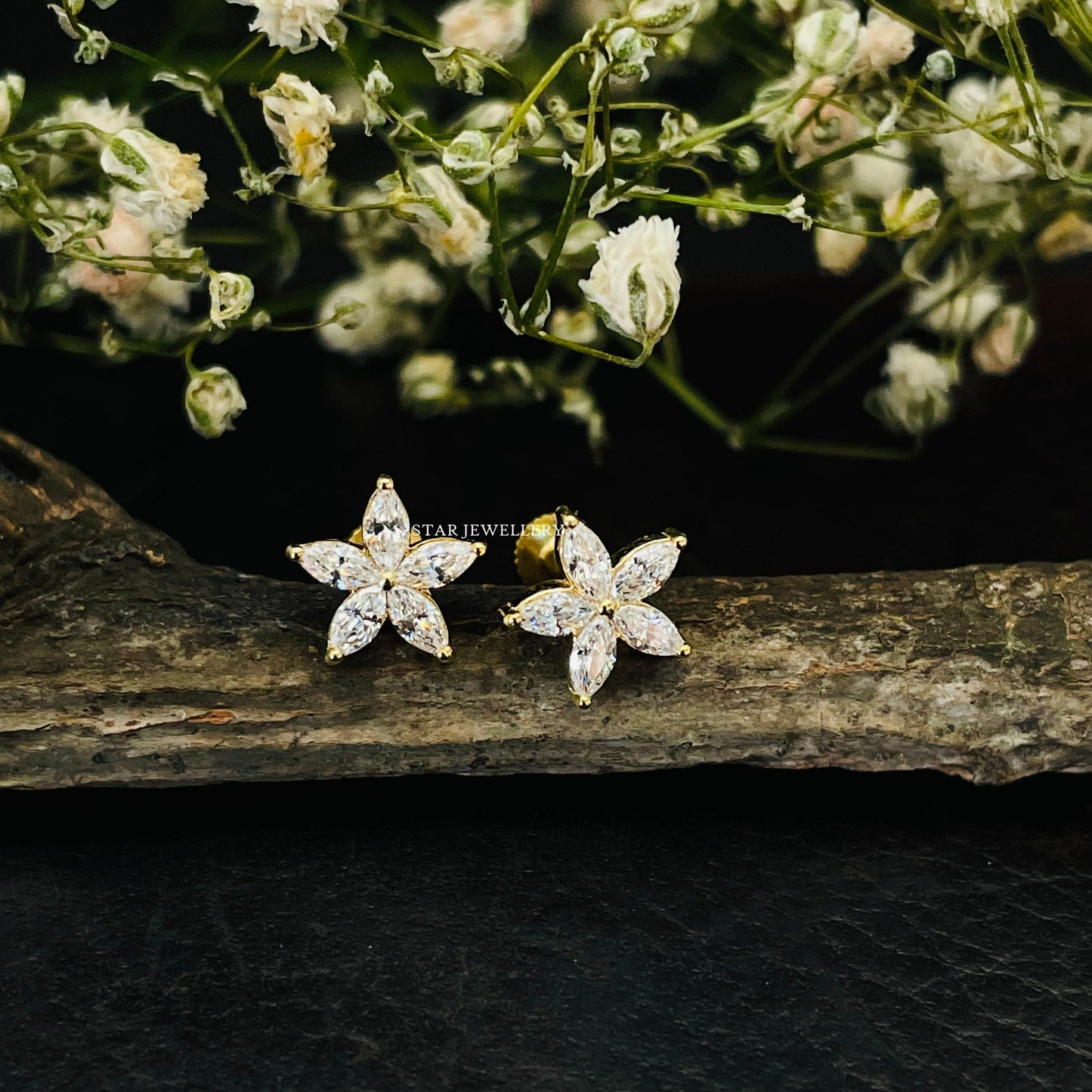 14K Solid Gold STAR Marquise Diamond Piercing, STAR Piercing for Ear Lobe, Tragus, Helix and Conch, Star Piercing with Genuine Diamond