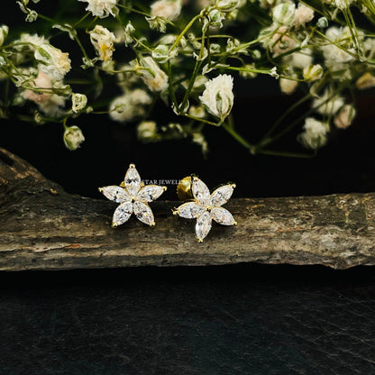 14K Solid Gold STAR Marquise Diamond Piercing, STAR Piercing for Ear Lobe, Tragus, Helix and Conch, Star Piercing with Genuine Diamond