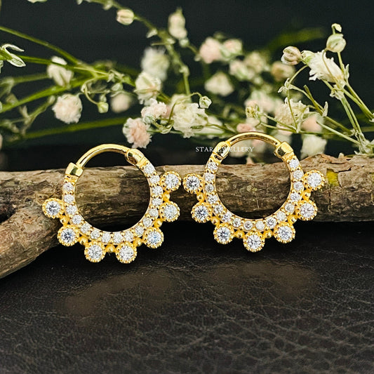 14K Solid Gold Bezel Set Miligrain Diamond Daith Clicker