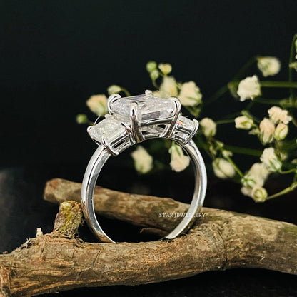 Emerald Cut Three Stone Lab Grown Diamond Engagement Ring