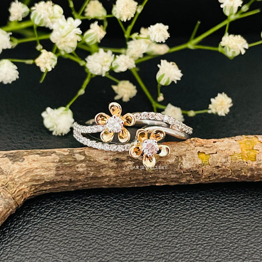 Twin Flower LAB Diamond Ring