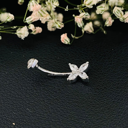 14K Solid Gold leaf Clover Barbell Piercing