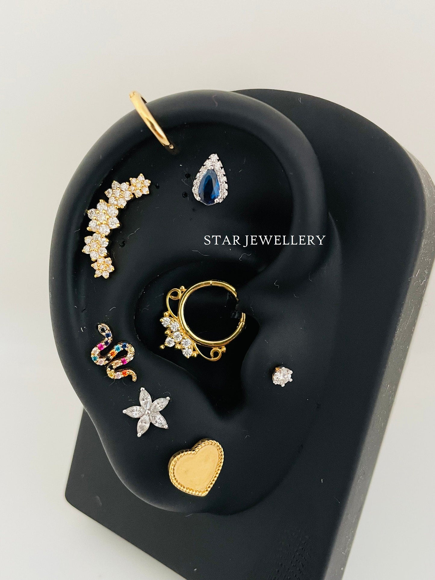 14K Solid Gold STAR Marquise Diamond Piercing, STAR Piercing for Ear Lobe, Tragus, Helix and Conch, Star Piercing with Genuine Diamond