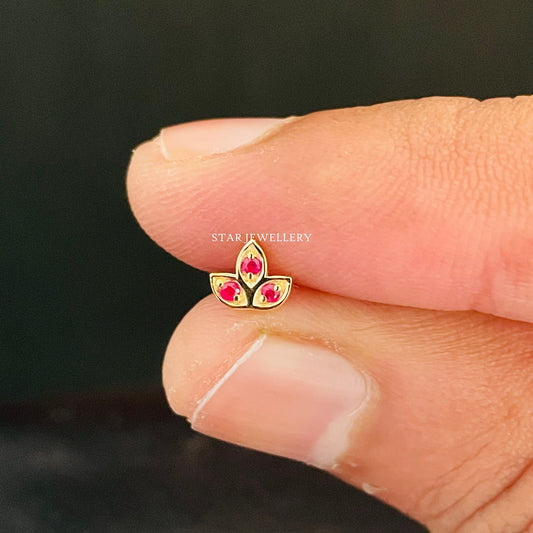 Natural Ruby Lotus Stud Ear Piercing