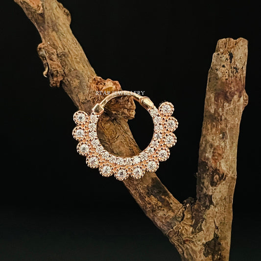 14K Gold Bezel Set Diamond Miligrain Septum Nose Ring